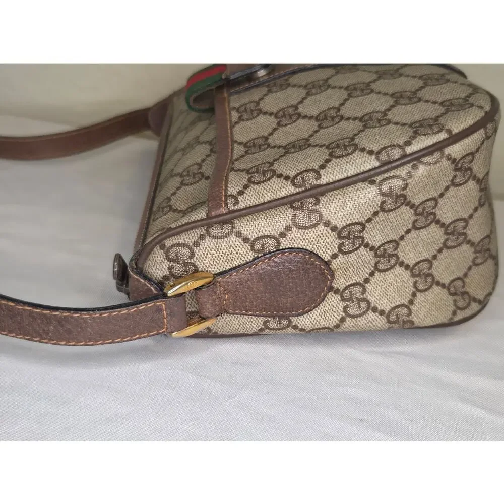 Gucci GG Supreme Web Stripe Crossbody Bag Vintage Ophidia Brown Leather